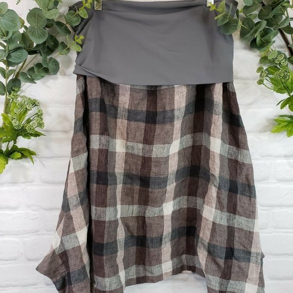 Elemente Clemente Skirt Linen Circle Taupe Plaid - Picture 2 of 6